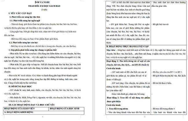 Giáo án Tiếng Việt 5 Trao đổi Em đọc sách báo