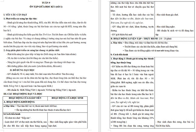 Giáo án Tiếng Việt 5 Ôn tập giữa học kì I (Tiết 1)