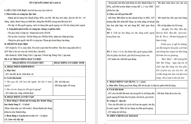 Giáo án Tiếng Việt 5 Ôn tập giữa học kì I (Tiết 5)