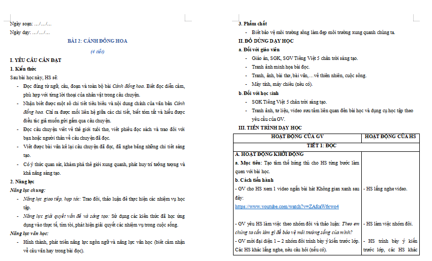 Bài 2: Cánh đồng hoa