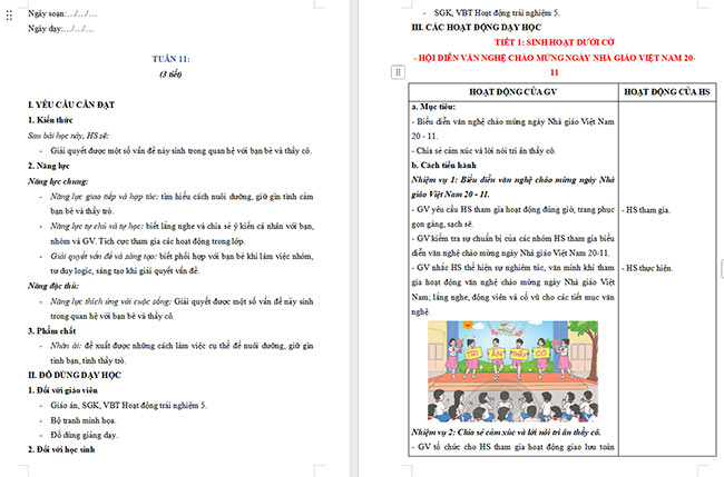 Giáo án Hoạt động trải nghiệm 5 Tuần 11