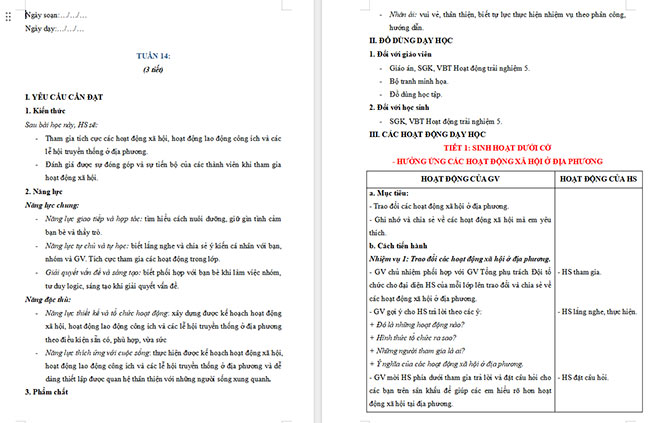 Giáo án Hoạt động trải nghiệm 5 Tuần 14