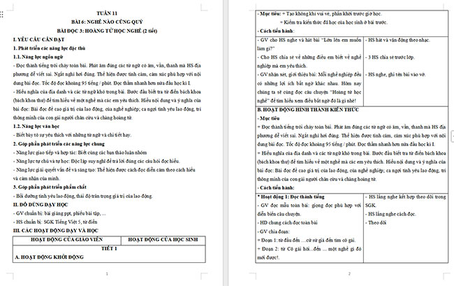 Giáo án Tiếng Việt 5 Hoàng tử học nghề