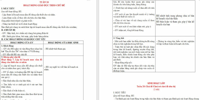 Giáo án Hoạt động trải nghiệm 4 Tuần 20
