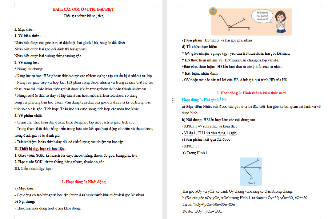 Các góc ở vị trí đặc biệt