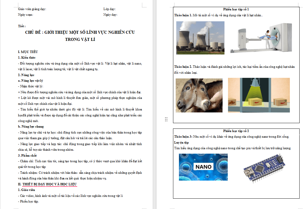 Giới thiệu một số lĩnh vực nghiên cứu trong vật lí