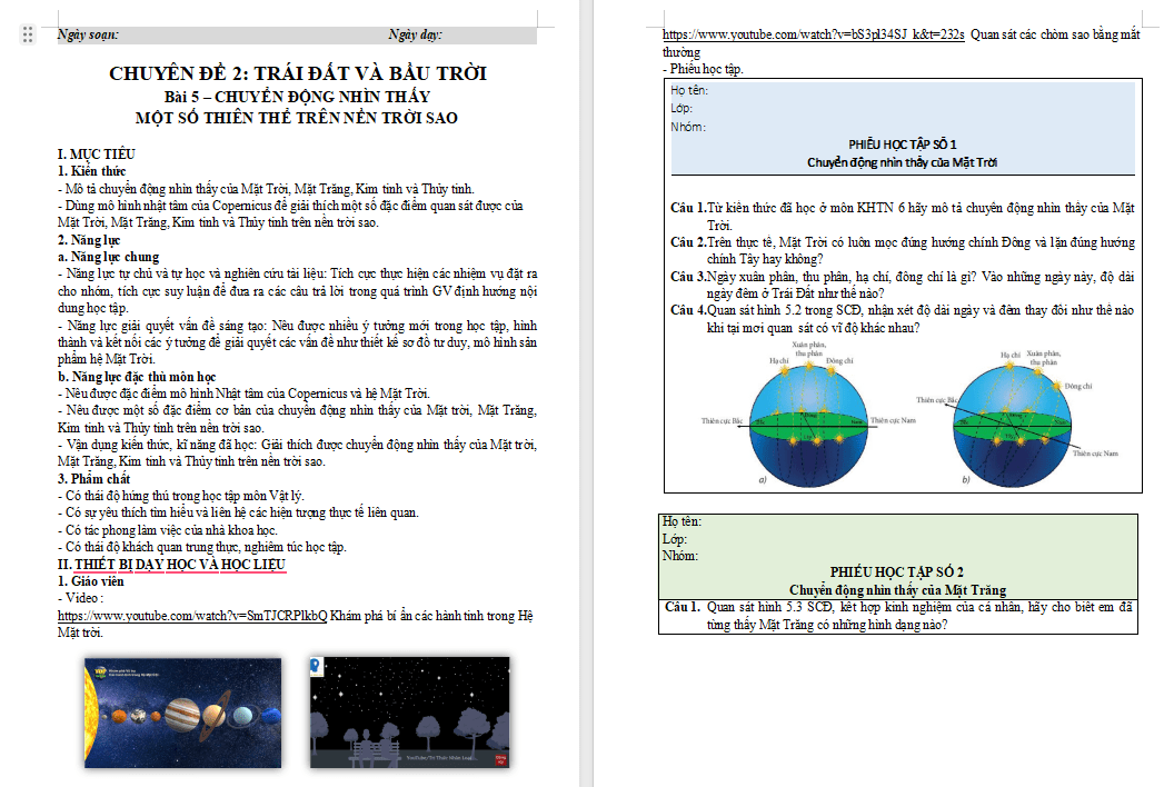 Chuyển động nhìn thấy của một số thiên thể trên nền trời sao