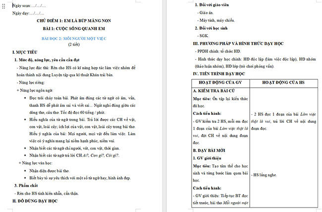 Giáo án Tiếng Việt 2 Mỗi người một việc