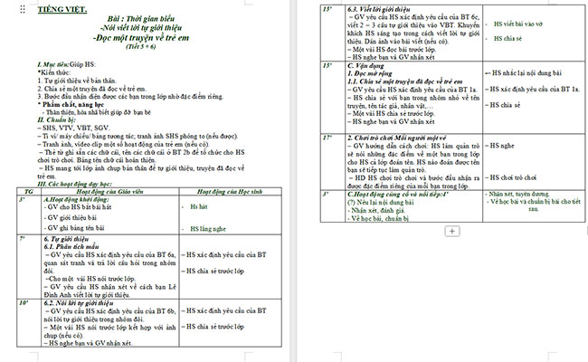 Giáo án Tiếng Việt 2 Nói, viết lời tự giới thiệu