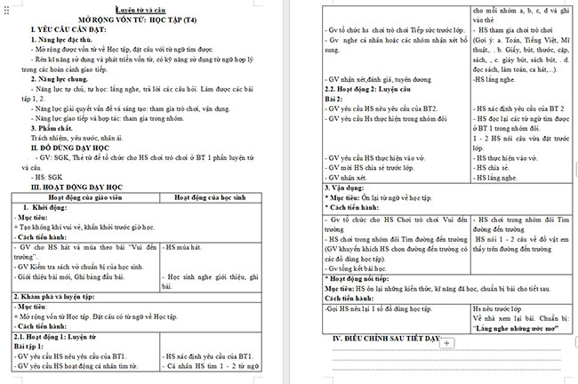 Giáo án Tiếng Việt 3 Mở rộng vốn từ Học tập