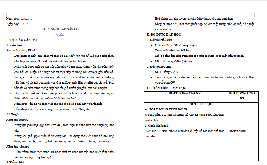 Bài 6: Ngôi sao sân cỏ