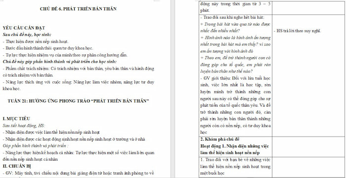 Giáo án Hoạt động trải nghiệm 4 Tuần 21