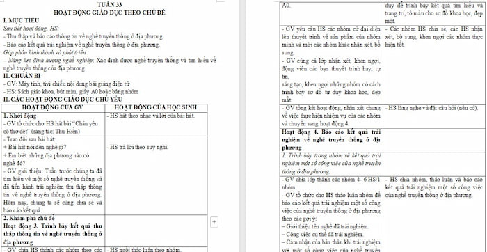 Giáo án Hoạt động trải nghiệm 4 Tuần 33