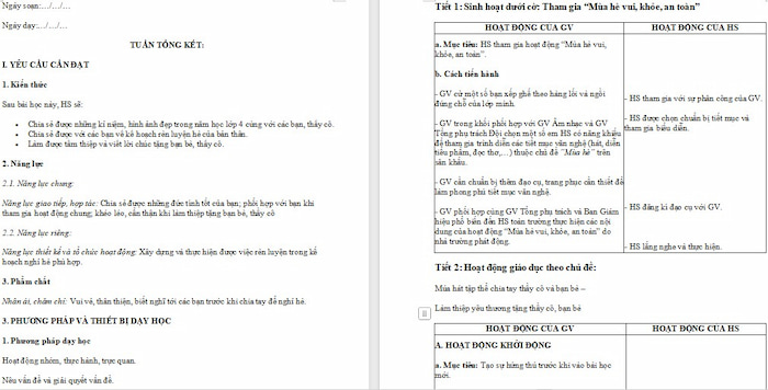 Giáo án Hoạt động trải nghiệm 4 Tuần Tổng kết: HĐGDTCĐ