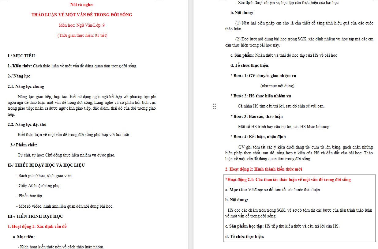 KHBD Ngữ văn 9 Bài Thảo luận về một vấn đề trong đời sống CTST 