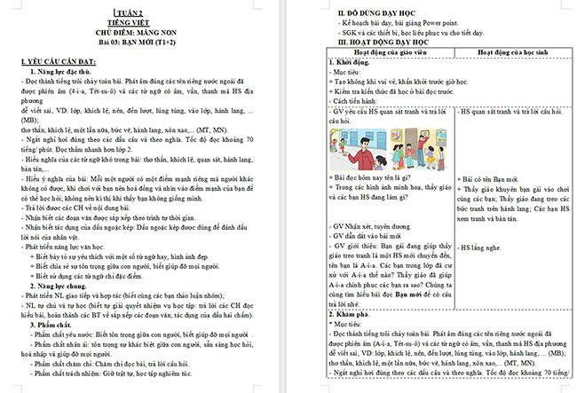 Giáo án Tiếng Việt 3 Bạn mới