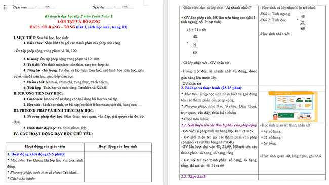 Giáo án Toán 2: Số hạng - Tổng