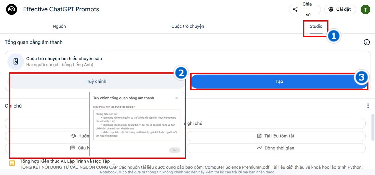 Tạo ra cuộc trò chuyện âm thanh dựa vào nguồn tài liệu của bạn