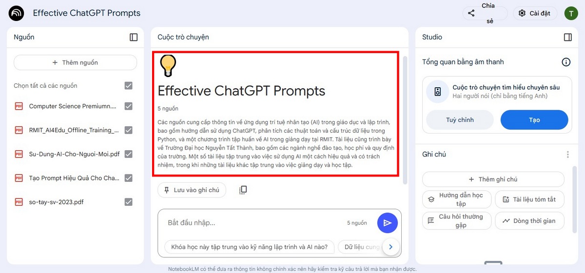 Xem lại nội dung được NotebookLM tổng hợp