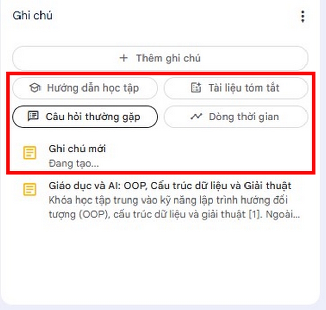 Tạo nhanh các câu hỏi ghi chú