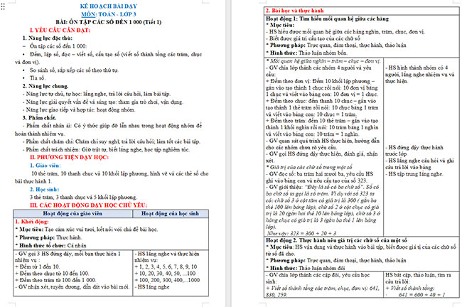 Giáo án Toán 3: Ôn tập các số đến 1000