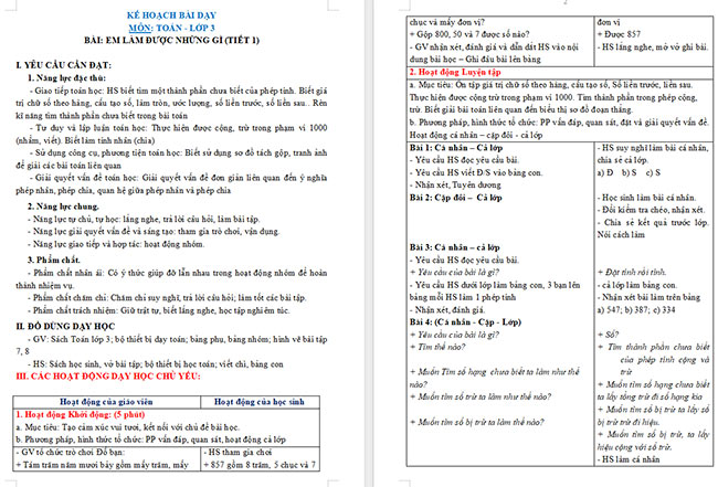 Giáo án Toán 3: Em làm được những gì trang 19