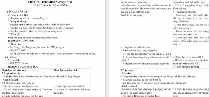 Giáo án Tiếng Việt 4 Động từ