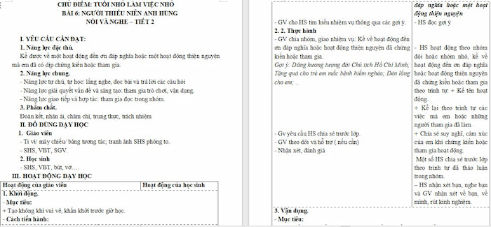 Giáo án Tiếng Việt 4 Kể về một hoạt động đền ơn đáp nghĩa hoặc một hoạt động thiện nguyện