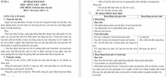 Giáo án Tiếng Việt 4 Sắc màu