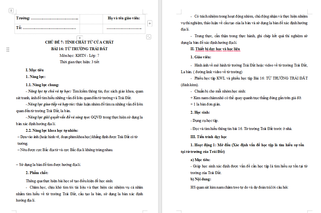 Khoa học tự nhiên 7 Bài 16: Từ trường Trái Đất