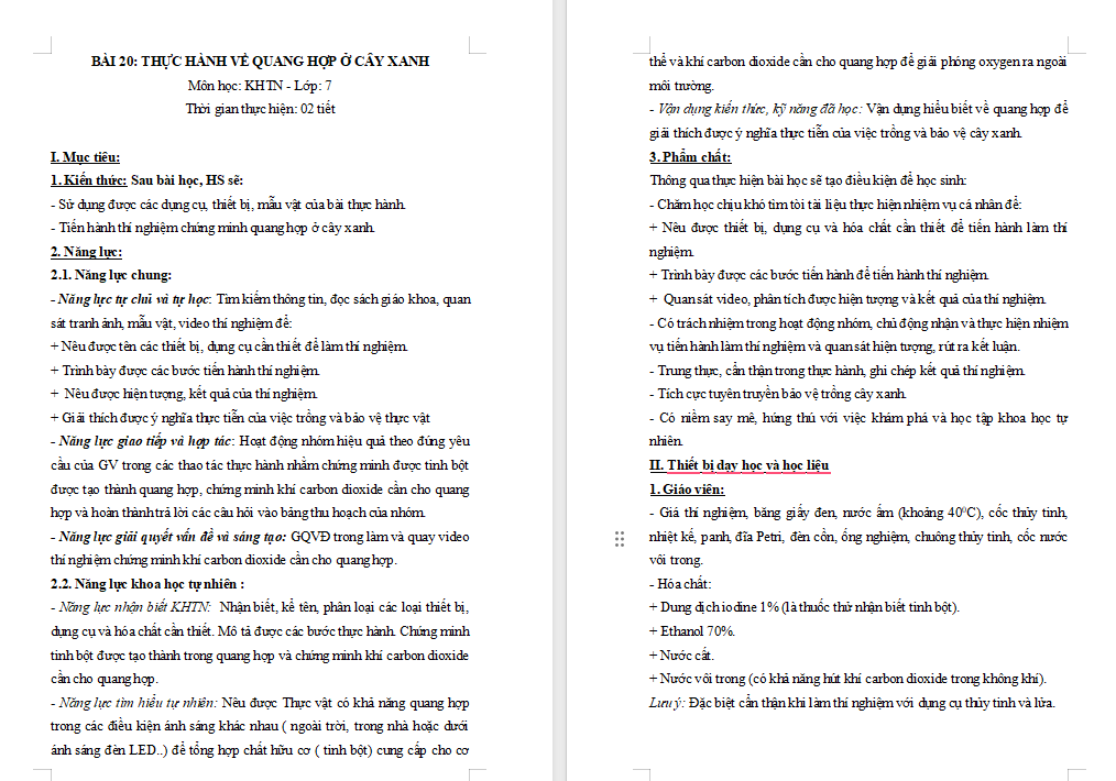 Giáo án Khoa học tự nhiên 7 Bài 20