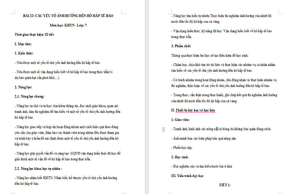 Giáo án Khoa học tự nhiên 7 Bài 22