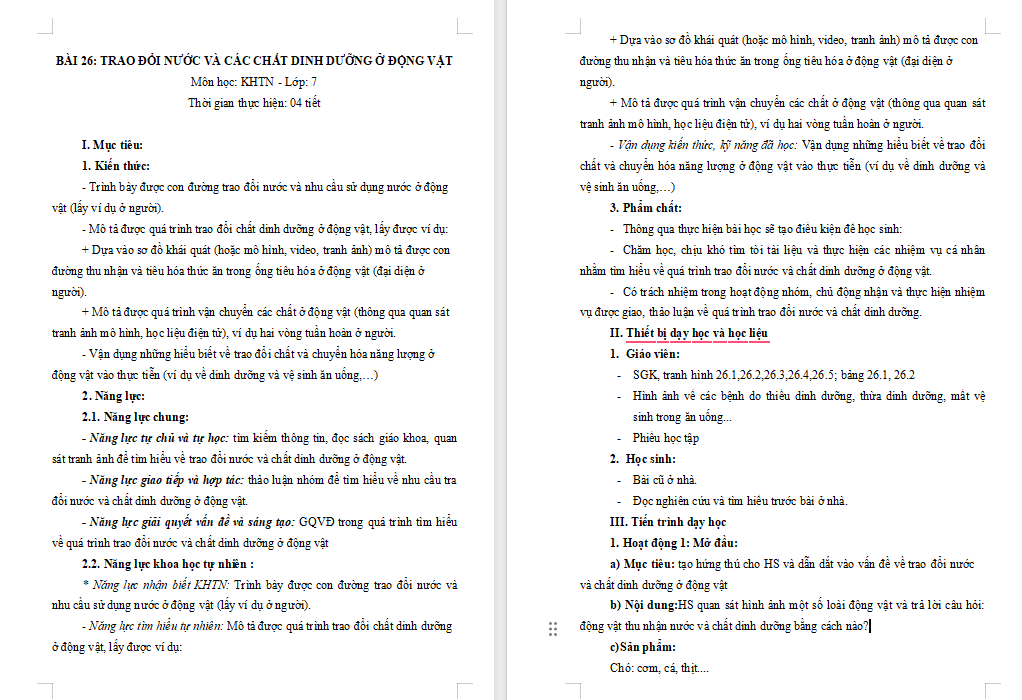 Giáo án Khoa học tự nhiên 7 Bài 26