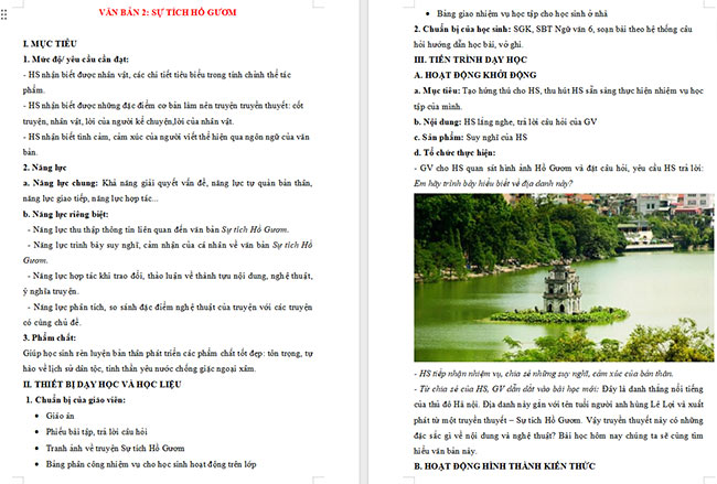 Giáo án Văn 6 Bài 1: Sự tích Hồ Gươm