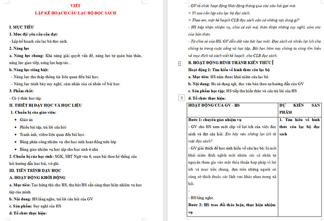 Giáo án Văn 6 Bài mở đầu: Lập kế hoạch câu lạc bộ đọc sách