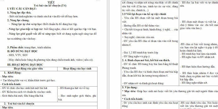 Giáo án Tiếng Việt 4 Trả bài văn kể chuyện