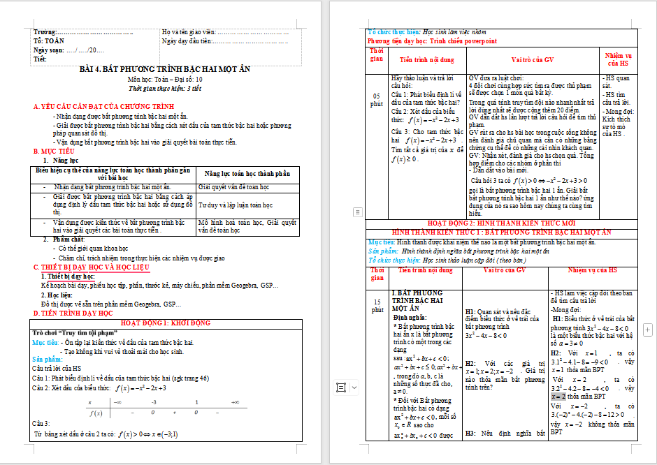 Giáo án Toán 10 Cánh diều Chương 3 Bài 4