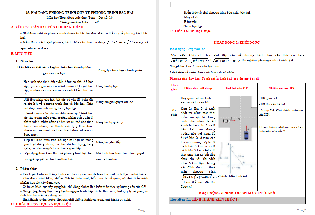 Giáo án Toán 10 Cánh diều Chương 3 Bài 5