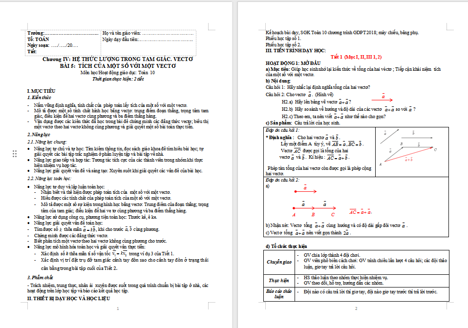 Giáo án Toán 10 Cánh diều Chương 4 Bài 5