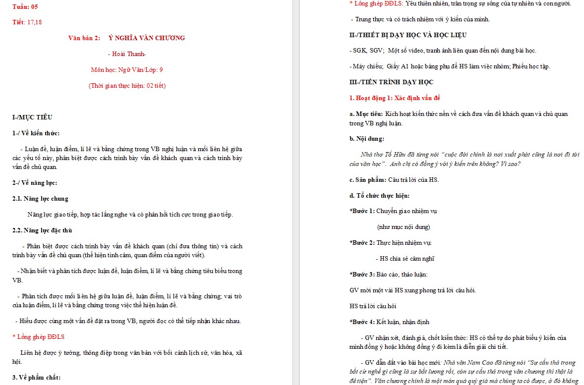 KHBD Ngữ văn 9 Bài Ý nghĩa văn chương CTST 