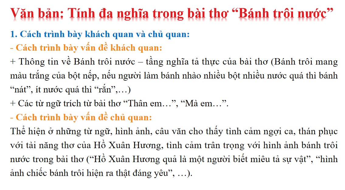 Giáo án PPT Văn 9 CTST Bài Tính đa nghĩa trong bài thơ Bánh trôi nước