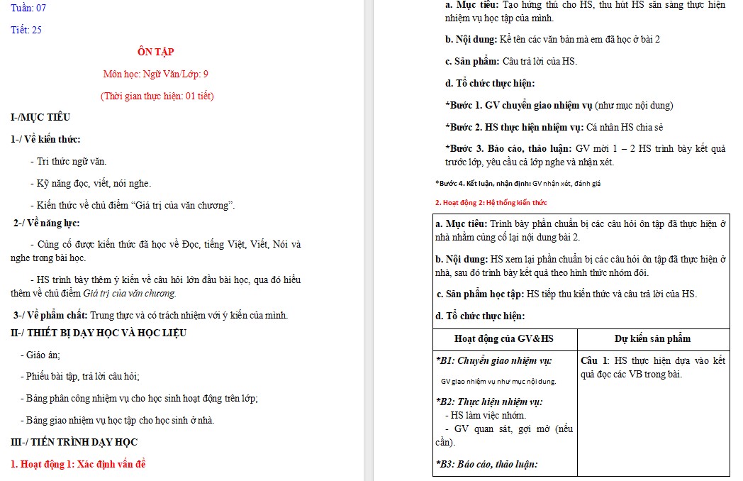 KHBD Ngữ văn 9 Bài Ôn tập Bài 2 CTST 