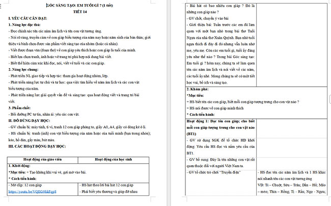 Giáo án Tiếng Việt 4 Em tuổi gì?