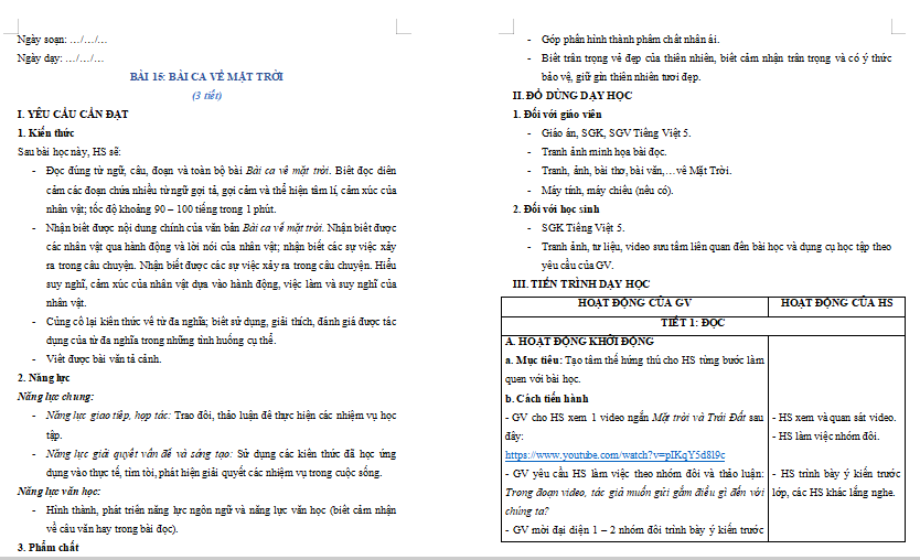 Bài 15: Bài ca về mặt trời