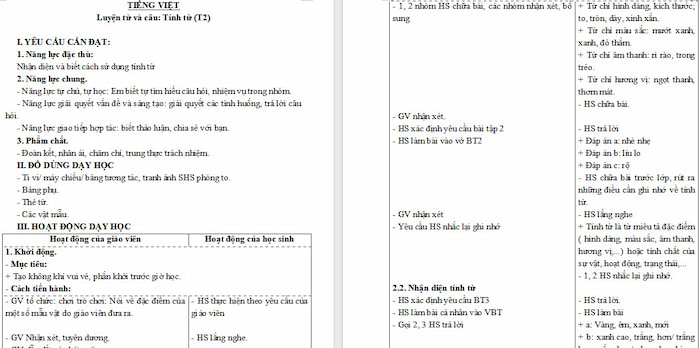 Giáo án Tiếng Việt 4 Tính từ