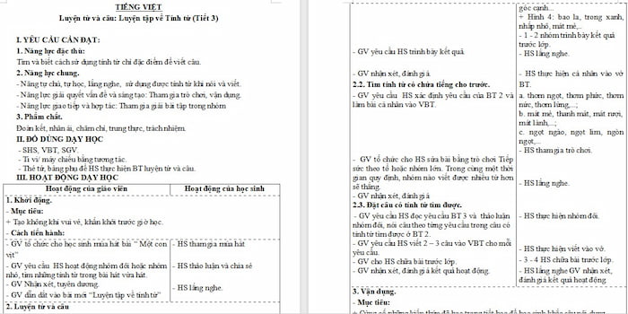 Giáo án Tiếng Việt 4 Luyện tập về tính từ