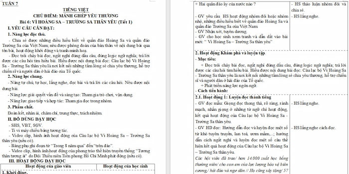 Giáo án Tiếng Việt 4 Vì Hoàng Sa – Trường Sa thân yêu