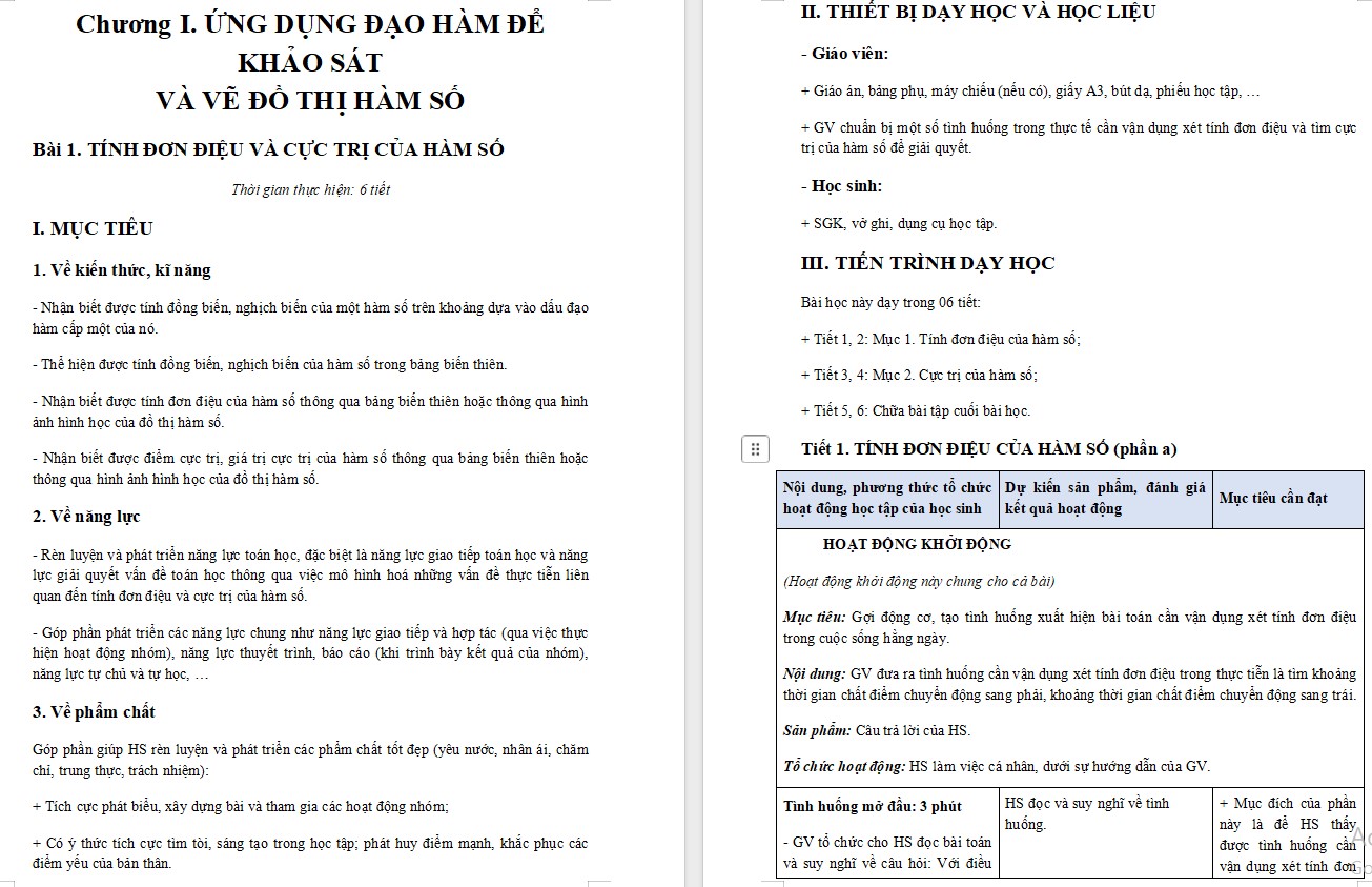 Giáo án Bài 1 Toán 12 Kết nối tri thức