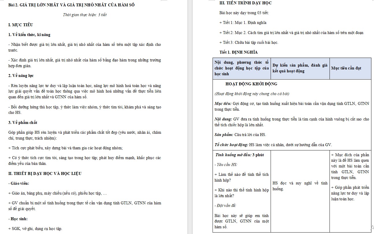 Giáo án Bài 2 Toán 12 Kết nối tri thức