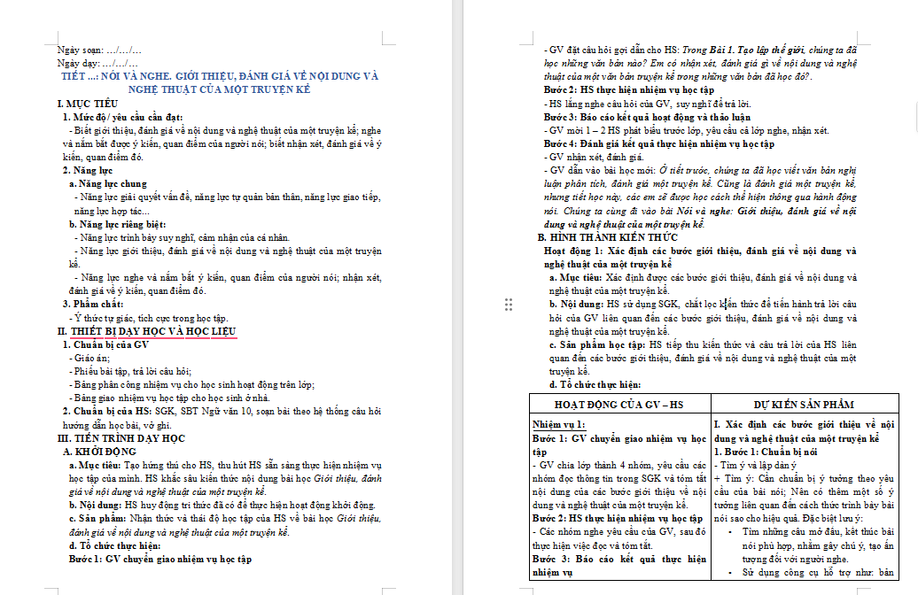 Giới thiệu đánh giá về nội dung và nghệ thuật của một truyện kể